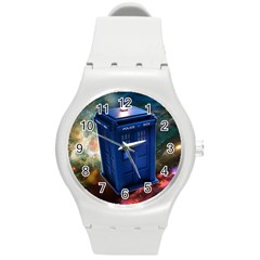 The Police Box Tardis Time Travel Device Used Doctor Who Round Plastic Sport Watch (m) by Sudhe