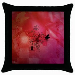 Decorative Clef With Piano And Guitar Throw Pillow Case (black) by FantasyWorld7