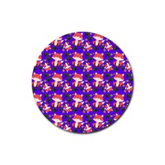 Fox And Trees Pattern Blue Rubber Coaster (round)  by snowwhitegirl