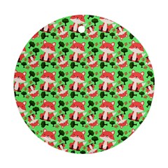 Fox And Trees Pattern Green Round Ornament (two Sides)