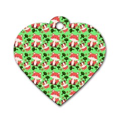 Fox And Trees Pattern Green Dog Tag Heart (one Side) by snowwhitegirl