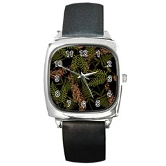 Fern Black Square Metal Watch