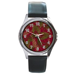 Fern Red Round Metal Watch by snowwhitegirl