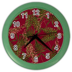 Fern Red Color Wall Clock by snowwhitegirl