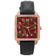 Fern Red Rose Gold Leather Watch  by snowwhitegirl