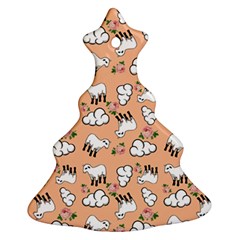 Vintage Lamb Pattern Peach Christmas Tree Ornament (two Sides) by snowwhitegirl