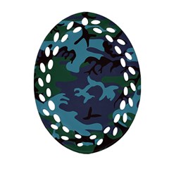 Camouflage Blue Ornament (oval Filigree) by snowwhitegirl