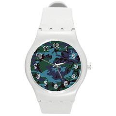 Camouflage Blue Round Plastic Sport Watch (m) by snowwhitegirl