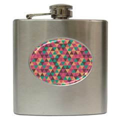 Retro Orange Green Geometric Pattern Hip Flask (6 Oz)