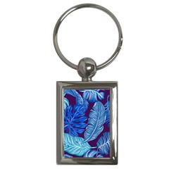 Tropical Blue Leaves Key Chains (rectangle)  by snowwhitegirl