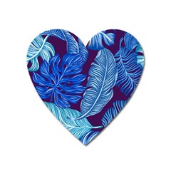 Tropical Blue Leaves Heart Magnet