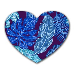 Tropical Blue Leaves Heart Mousepads by snowwhitegirl