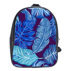 Tropical Blue Leaves School Bag (large)
