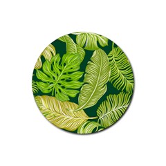 Tropical Green Leaves Rubber Coaster (round)  by snowwhitegirl