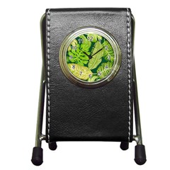 Tropical Green Leaves Pen Holder Desk Clock by snowwhitegirl