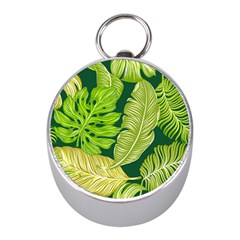 Tropical Green Leaves Mini Silver Compasses by snowwhitegirl