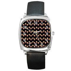 Cotton Candy Pattern  Black Square Metal Watch