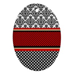 Background Damask Red Black Oval Ornament (two Sides)