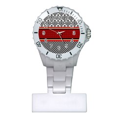 Background Damask Red Black Plastic Nurses Watch by Pakrebo