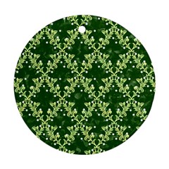 White Flowers Green Damask Ornament (round)