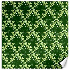 White Flowers Green Damask Canvas 20  X 20  by Pakrebo