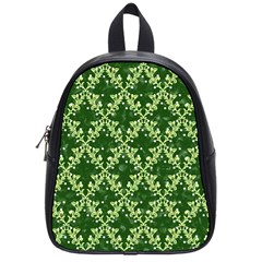 White Flowers Green Damask School Bag (small) by Pakrebo