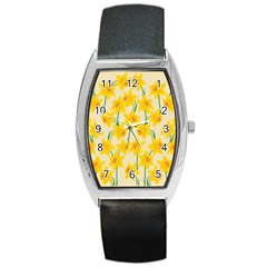 Yellow Daffodils Pattern Barrel Style Metal Watch by Valentinaart