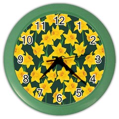 Yellow Daffodils Pattern Color Wall Clock by Valentinaart