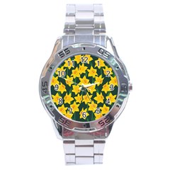 Yellow Daffodils Pattern Stainless Steel Analogue Watch by Valentinaart