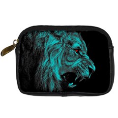 Angry Male Lion Predator Carnivore Digital Camera Leather Case by Sudhe