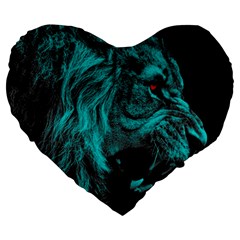 Angry Male Lion Predator Carnivore Large 19  Premium Flano Heart Shape Cushions by Sudhe