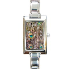 Pen Peacock Wheel Plumage Colorful Rectangle Italian Charm Watch