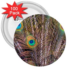 Pen Peacock Wheel Plumage Colorful 3  Buttons (100 pack) 