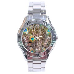 Pen Peacock Wheel Plumage Colorful Stainless Steel Analogue Watch