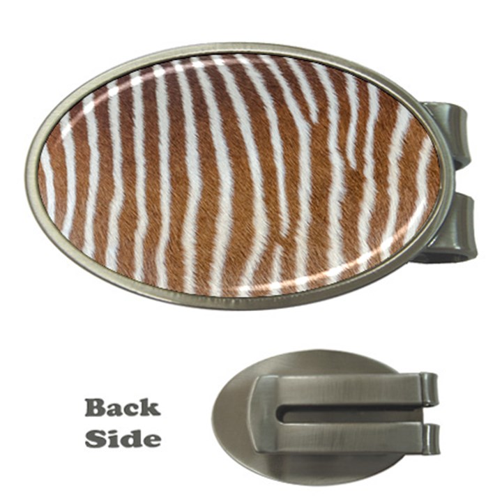 Skin Zebra Striped White Brown Money Clips (Oval) 