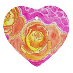 Orange Roses Watercolor Heart Ornament (two Sides)