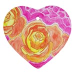 Orange Roses Watercolor Heart Ornament (Two Sides) Front