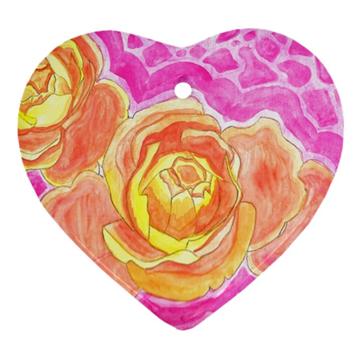 Orange Roses Watercolor Heart Ornament (Two Sides)