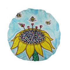 Bees At Work In Blue  Standard 15  Premium Flano Round Cushions by okhismakingart