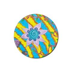 Tie-dye Flower And Butterflies Rubber Coaster (round)  by okhismakingart