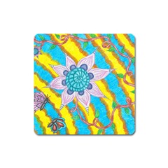 Tie-dye Flower And Butterflies Square Magnet by okhismakingart