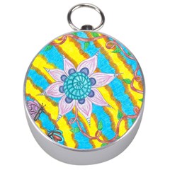Tie-dye Flower And Butterflies Silver Compasses by okhismakingart