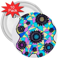 Neon Geometric Flowers  3  Buttons (10 Pack) 