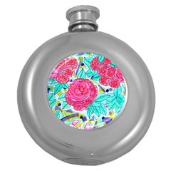 Roses And Movie Theater Carpet Round Hip Flask (5 Oz) by okhismakingart