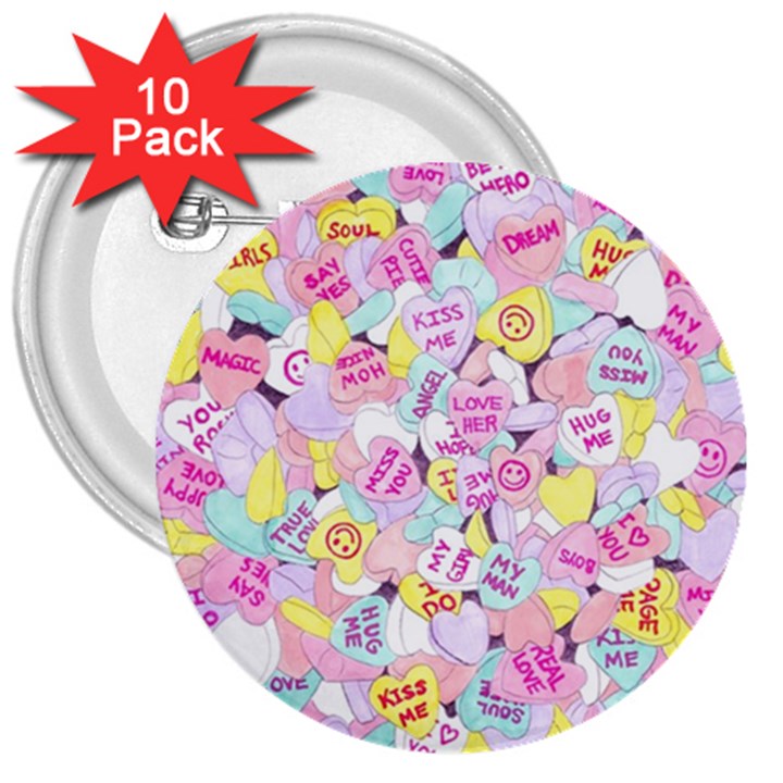 Candy Hearts (Sweet Hearts-inspired) 3  Buttons (10 pack) 
