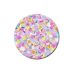 Candy Hearts (sweet Hearts-inspired) Rubber Round Coaster (4 Pack)  by okhismakingart