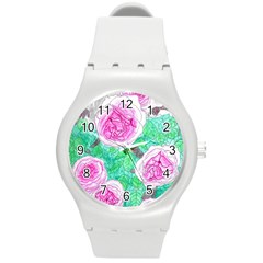 Roses With Gray Skies Round Plastic Sport Watch (m) by okhismakingart