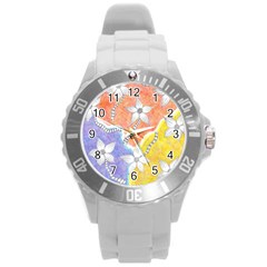 Tricolor Garden  Round Plastic Sport Watch (l) by okhismakingart