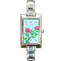 Roses And Seagulls Rectangle Italian Charm Watch by okhismakingart