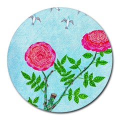Roses and Seagulls Round Mousepads